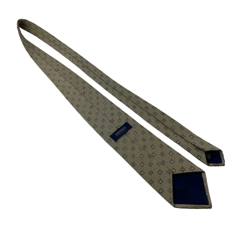 KENZO Homme Brown w/ Rust & Blue Design Silk Tie‎ Mens Size 3.5